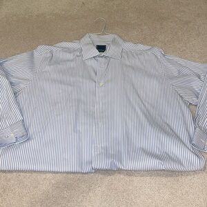 David Donahue men’s Blue White Striped button down shirt size 17.5 32/33